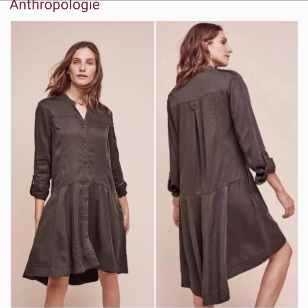 HOLDING HORSES Olive Green High-Low Button Shirt Dress